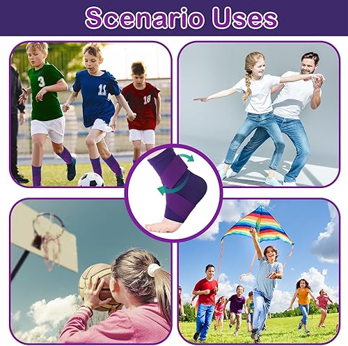 Vista 26 de Tarpop 1 par de tobilleras de compresión para niños, tobilleras de compresión ajustables, soporte elástico para niños y niñas, deportes, correr