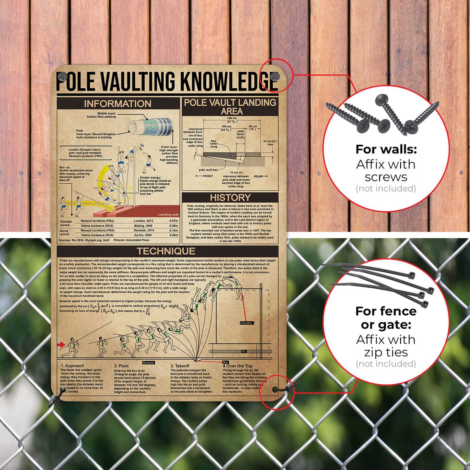 Cartel de metal con texto en inglés "Pole Vaulting Knowledge", para dormitorio, sala de estar, regalo para atletas, 16 x 12 pulgadas