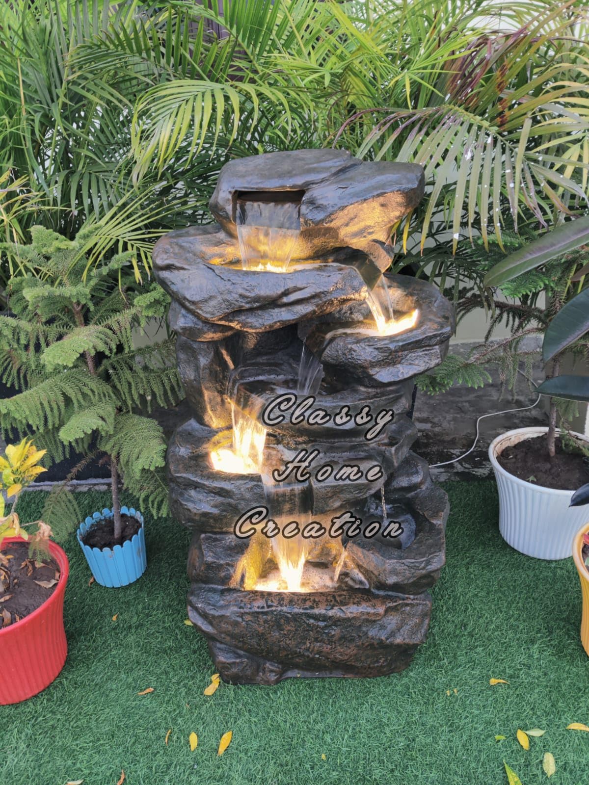 Classy Home Creation fibergalss Water Fountain for Home Decor Big Size | Unique Water Fountain 3.5 Feet for Home, Office, Garden Decor | Water Fountain Big Size Fiber (Multicolour)