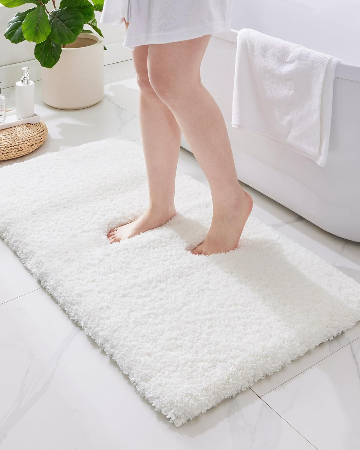 ILANGO White Bathroom Rugs 70" × 24" Non Slip & Super Absorbent Extra Thick Soft, Washable Bath Carpet Runner for Floor, Microfiber Plush Shaggy Bath Mats with Rubber for Bedroom Bathtub Shower Room White 2' x 5'10" (24''x70'' Bathroom Rug)