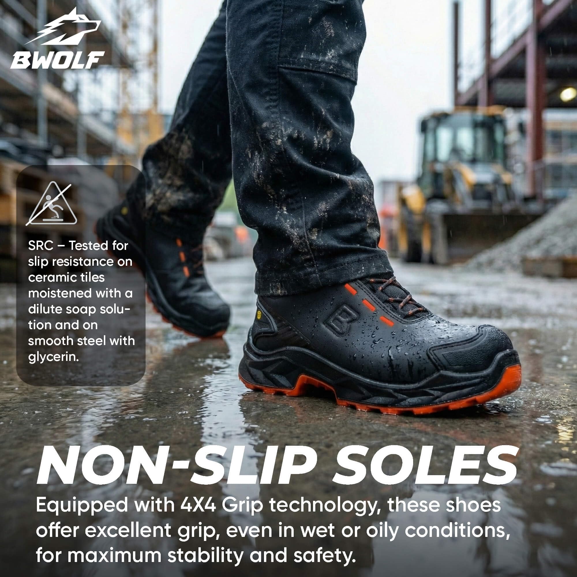 BWOLF Falcon HI S3S męskie buty robocze – czarna gładka skóra, aluminiowy nosek, podeszwa środkowa kevlar, ochrona ESD