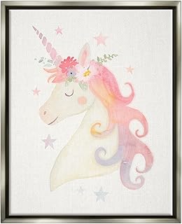 Stupell Industries Charming Unicorn Smiling Flower Crown Stars Design Floating Framed Wall Art, Design by Victoria Barnes