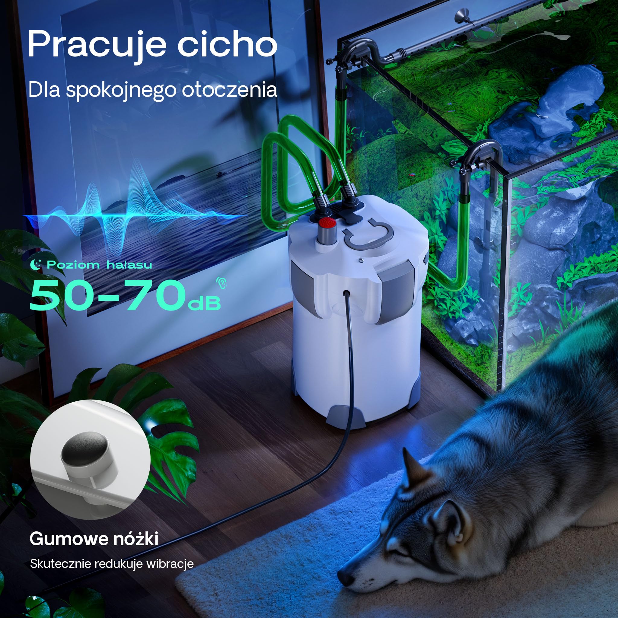 SunSun HW-403B Filtr zewnętrzny do akwarium 9W 1400l/h 3-stopniowa filtracja komorowa UVC klarownik