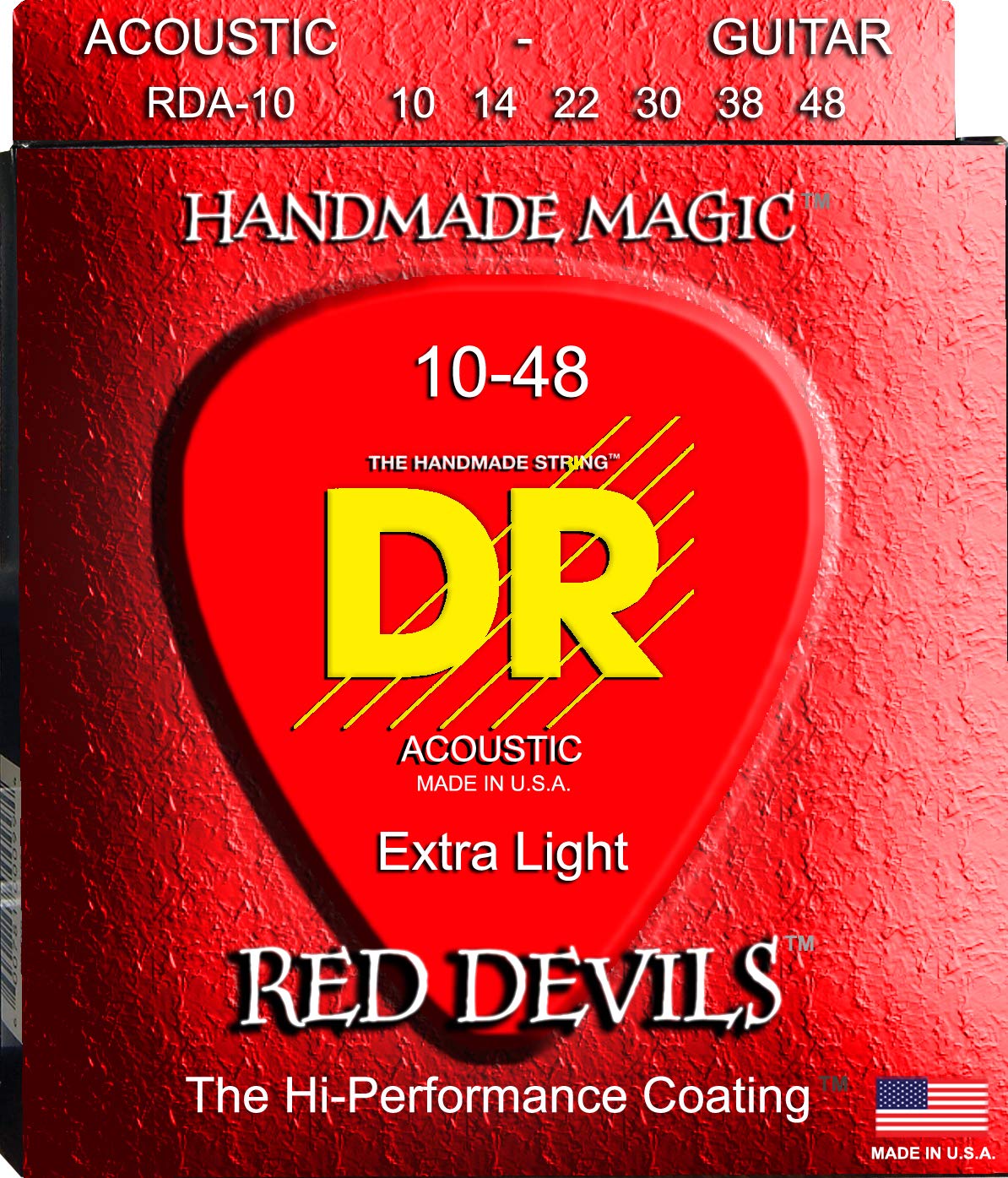 DR Strings RDA10 10-48 Lite Set Handmade Red s Coated Acoustic Strings