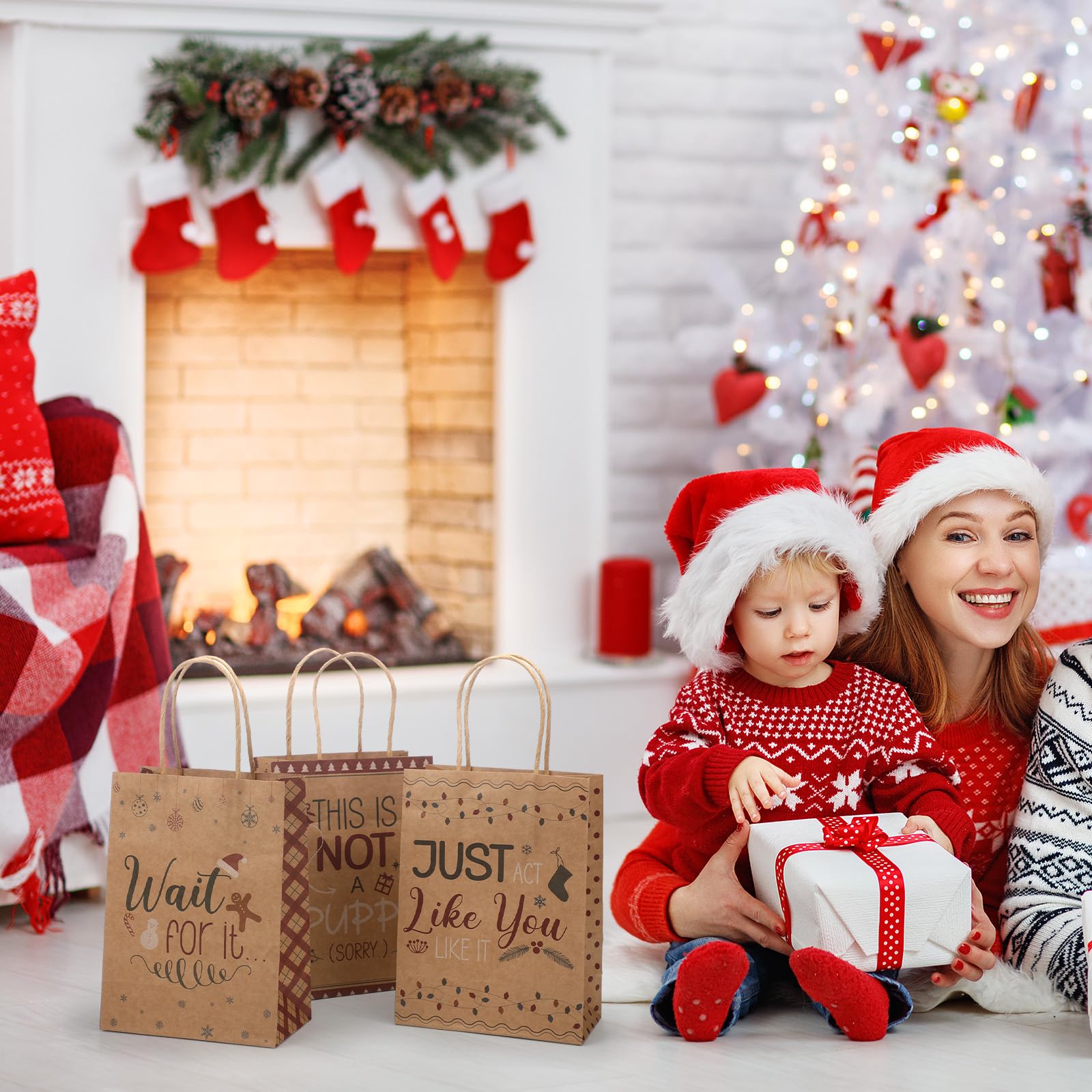 Aazon.co: Tenceur 100 Pcs Christas Gift Bags Bulk With Handles Reusable Kraft Gift Bag - View #9