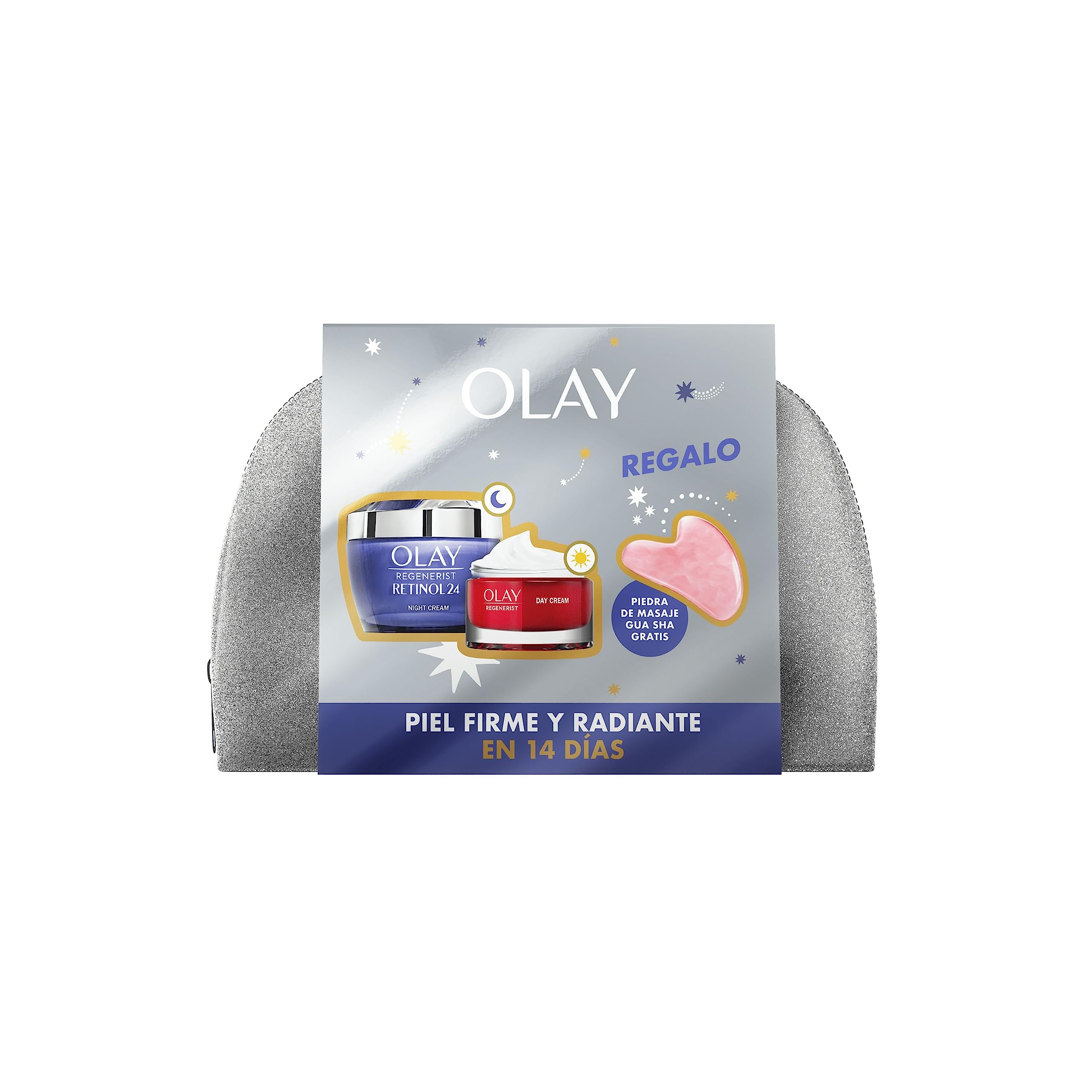 Olay Set De Regalo Con Crema De Noche Retinol24 Y Crema De Día Regenerist Tamaño Viaje Para Una Piel Suave Y Radiante, Con Niacinamida Y Péptidos, Neceser Y Piedra Gua Sha