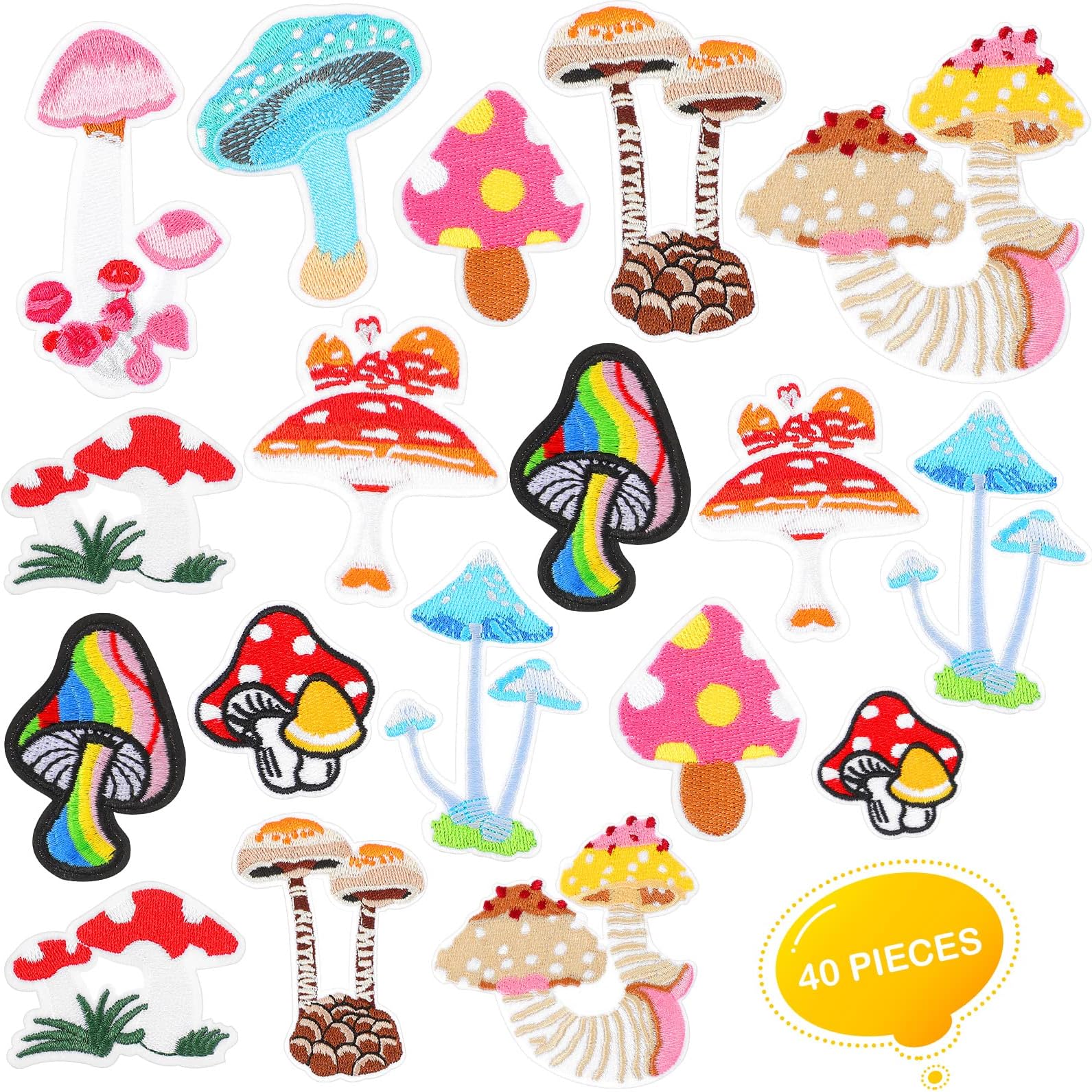 40 Pieces Mushroom Patch Mushroom Iron on Patch Mini Mushroom Stickers Cute Wild Mushroom Applique Mushroom Embroidery Patch for Sewing Clothing Fabric Dress Hat Pants Shoes Jackets Backpacks