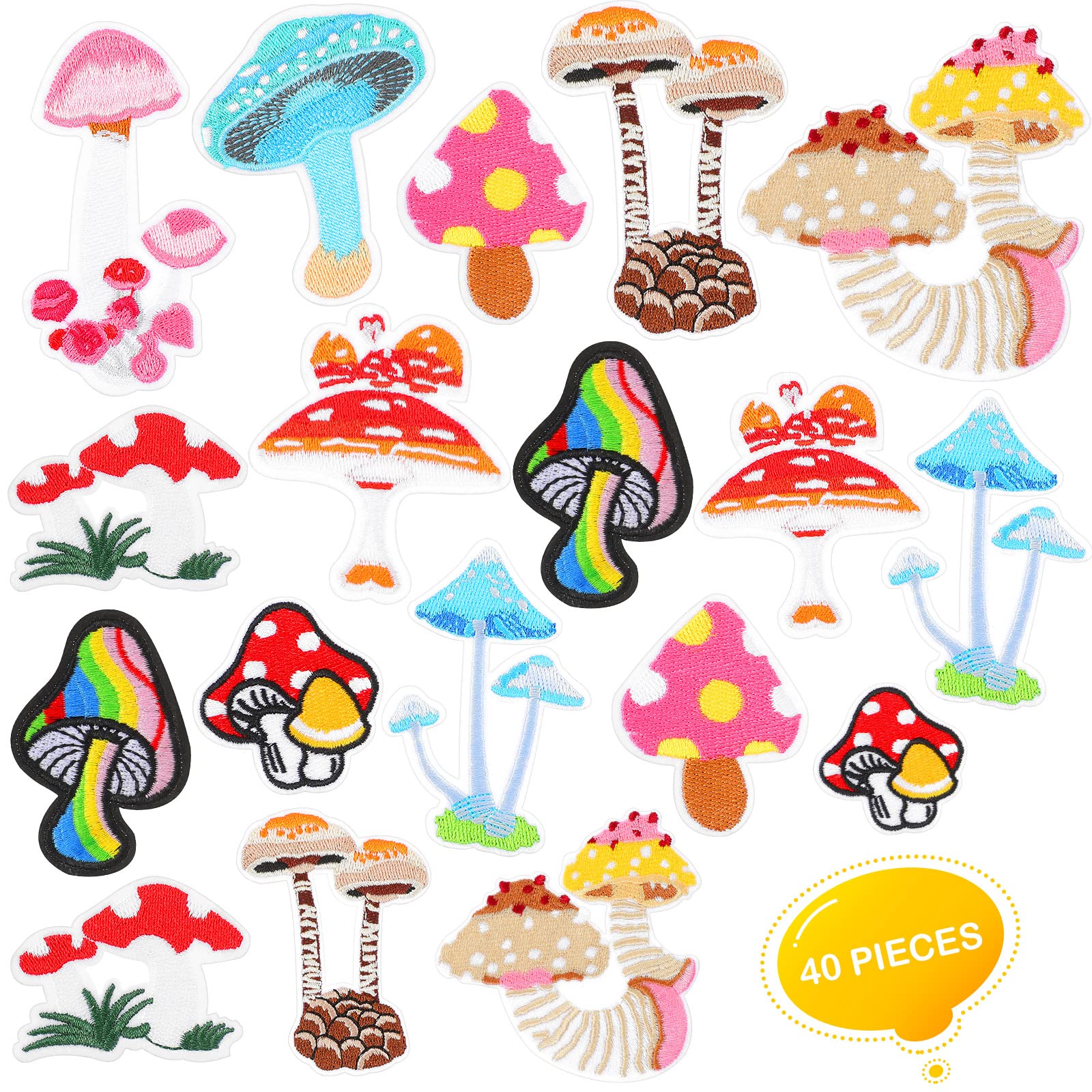 40 Pieces Mushroom Patch Mushroom Iron on Patch Mini Mushroom Stickers Cute Wild Mushroom Applique Mushroom Embroidery Patch for Sewing Clothing Fabric Dress Hat Pants Shoes Jackets Backpacks