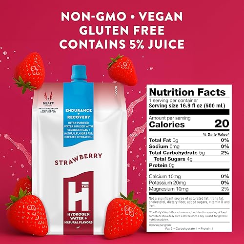 Miniatura 2 de HTWO Agua de hidrógeno molecular premium, sabor a fresa, sin azúcar, paquete de 6 unidades de 16.9 onzas, alternativa a la tableta hidrogenada +