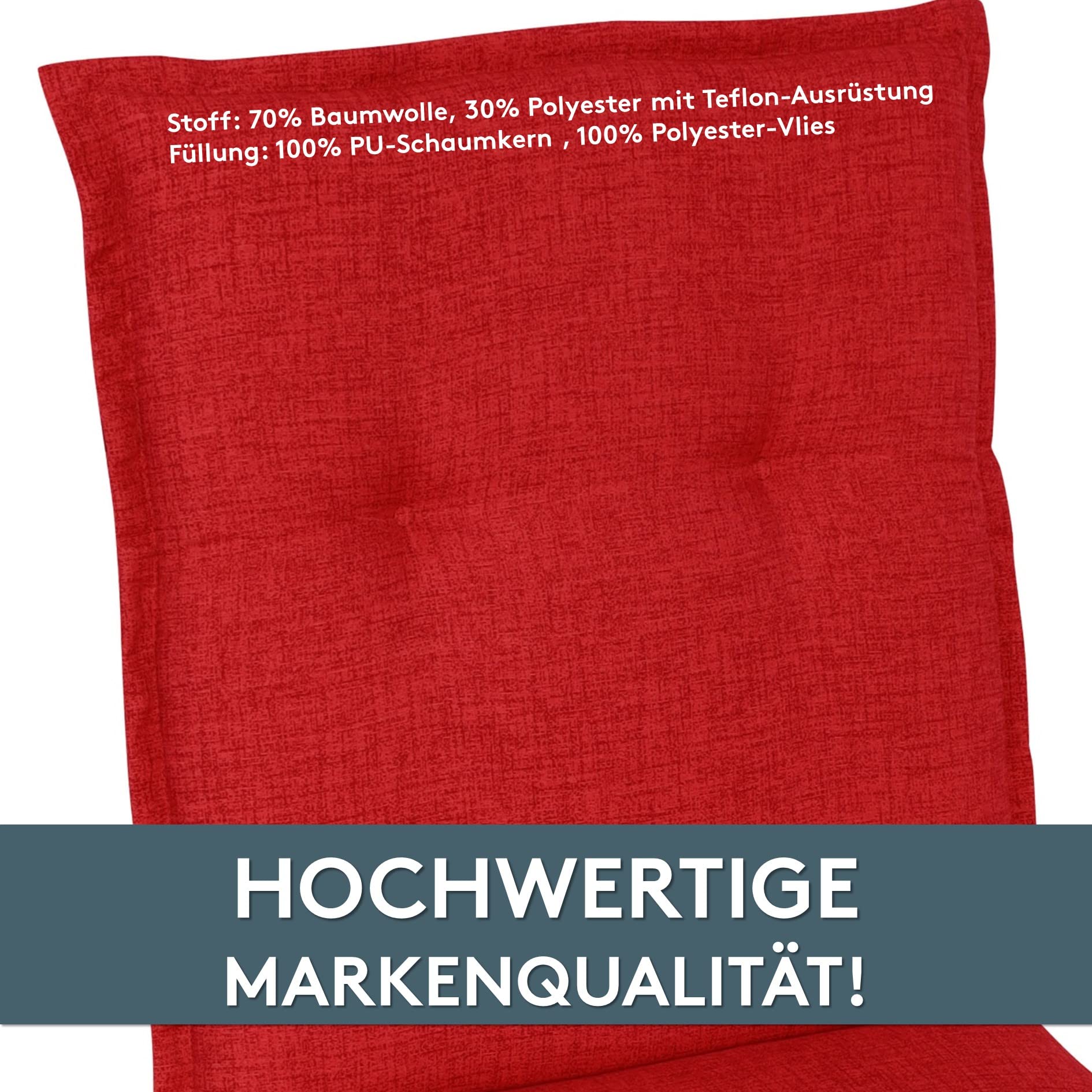 LILENO HOME Set di 2 cuscini per sedia da giardino con schienale alto, colore rosso, comodi cuscini per sedie da giardino e sedie pieghevoli