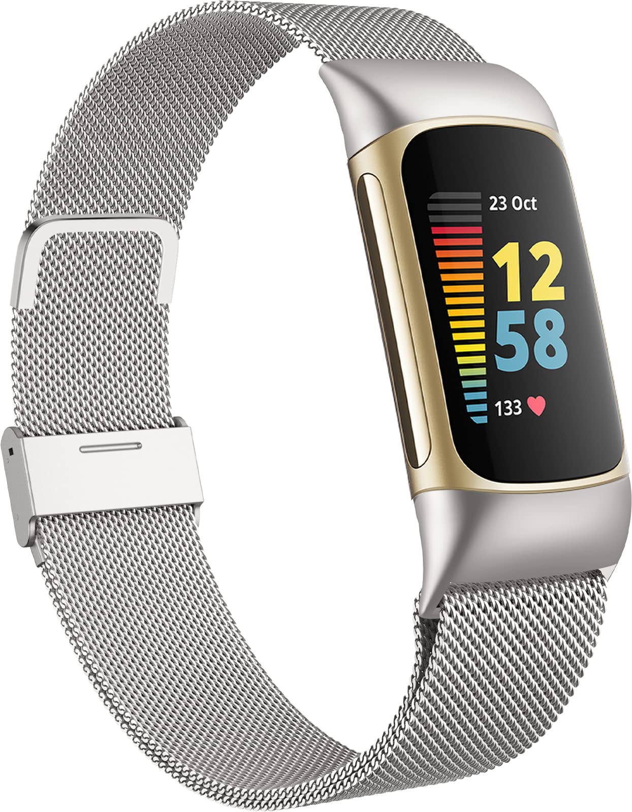 Faliogo Metal Strap Compatible with Fitbit Charge 5 Strap/Fitbit Charge 6 Strap for Women Men, Adjustable Mesh Loop Stainless Steel Replacement WirstBand for Charge 5/Charge 6 Activity Tracker