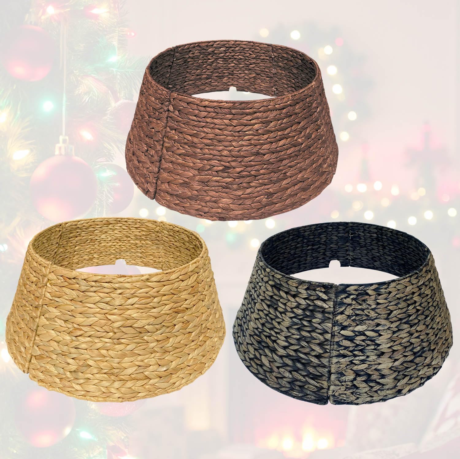 Condition photo showing New/Like New for Handwoven Christmas Tree Collar – Natural Water Hyacinth Rattan Ring, Rustic Boho Holiday Decoration for Artificial Trees, Cozy Farmhouse Look (27 inch, Brown Wash)