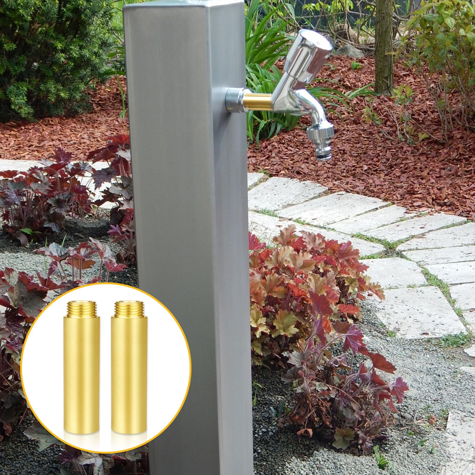 Produktbild von LALAGO 2 Stück Hahnverlängerung 1/2 Zoll X 80 Mm – Messing Gewindefitting Für Wasseranschluss Und Heizung