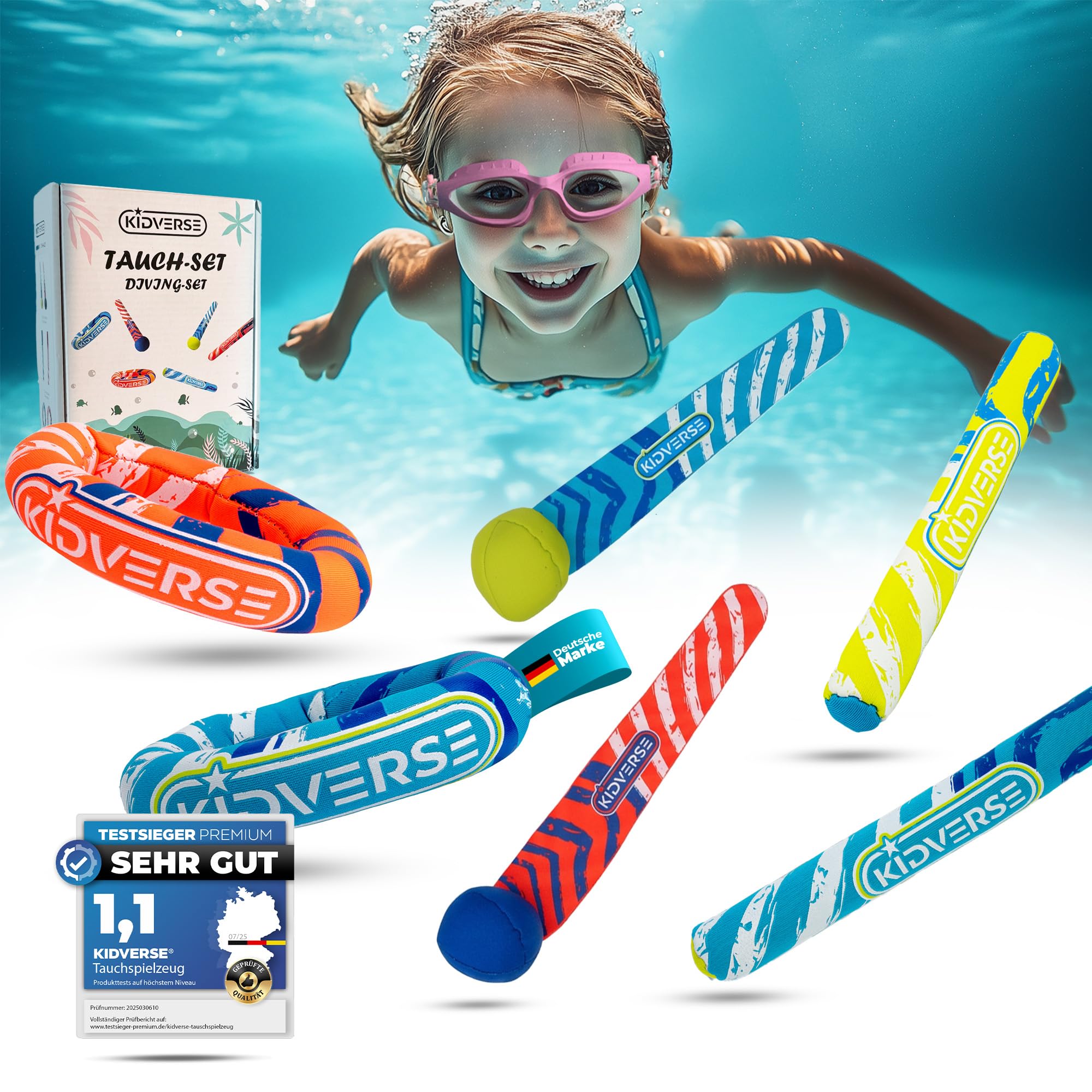KIDVERSE Set Diving Rings & Balls Swimming Pool Toys for Kids - Swimming Toys Neoprene Pool Diving Games for Kids - Colourful sinkies - Learning to Dive Sinkers - Toddler sinky