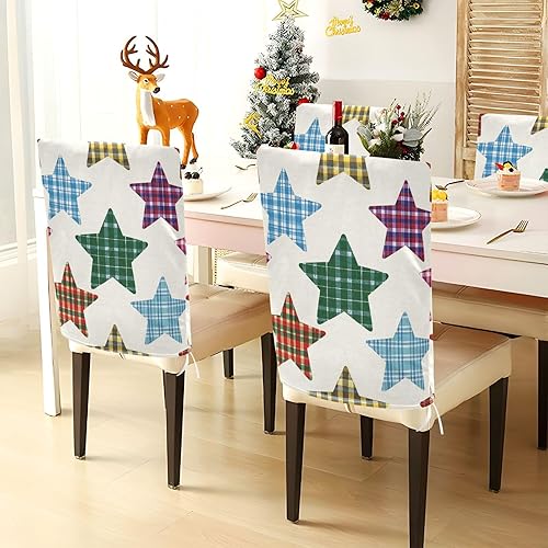 Miniatura 4 de Cartoon Checkered Plaid Star Beige Decorative Chair Cover for Dorm Desk Chair for Wedding Banquets Soft 19.7x23.6in Chair Slipcovers Covers para