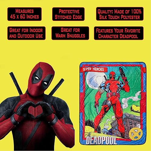 Miniatura 8 de Marvel Deadpool - Manta de forro polar más suave y cómoda para adultos y niños, mide 60 x 45 pulgadas