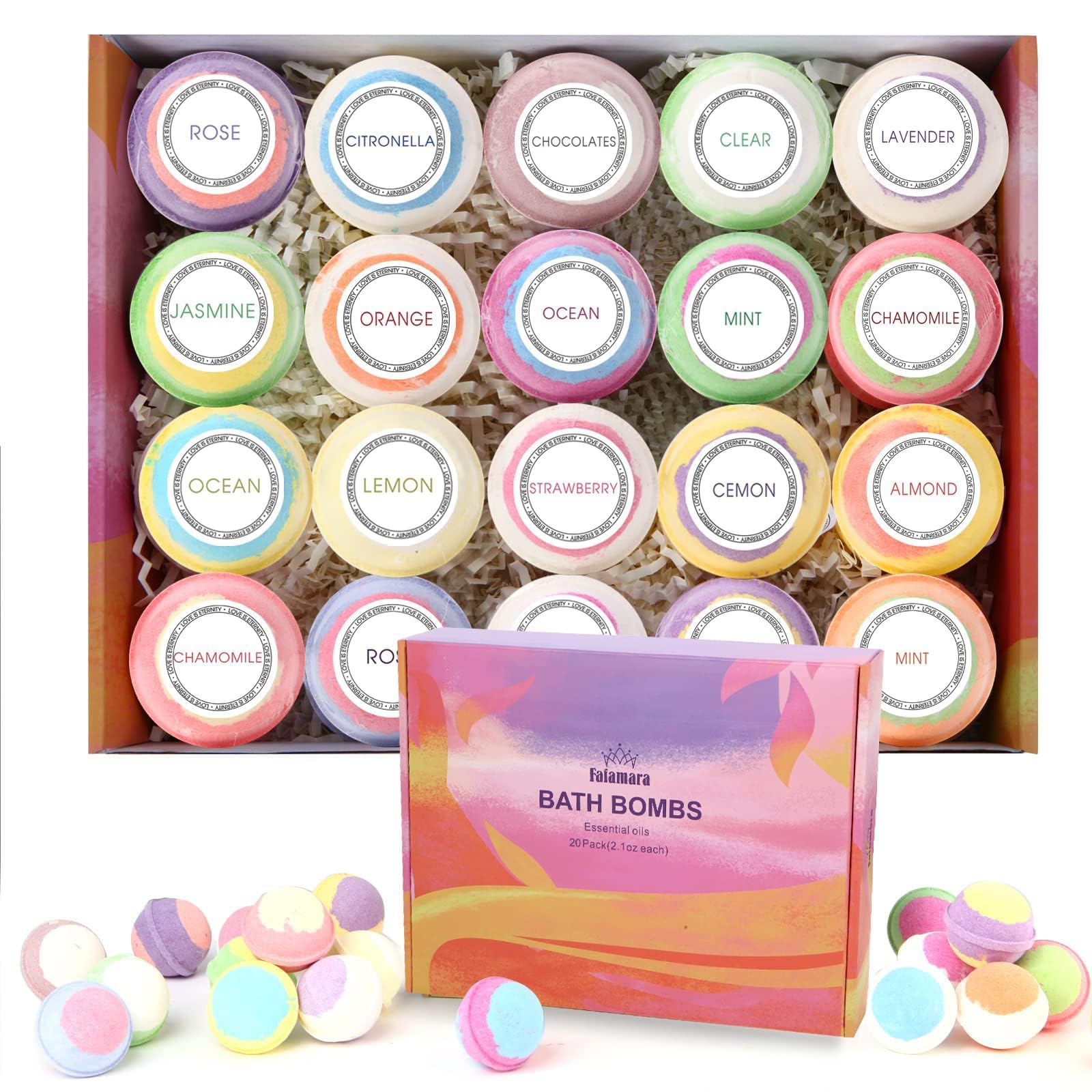 Bath Bombs, Foaming Gift Set 20 Organic & Natural Handcrafted Essential Oils Relaxation and Stress Relief Fizzy Balls Ideal Birthday Gift for Her/Him, Women, Wife, Girlfriend, Mother