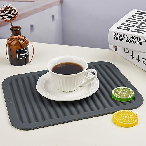 Miniatura 7 de Salvamanteles de silicona para platos calientes, ollas y sartenes, juego de 2 alfombrillas de salvamanteles grandes, color gris oscuro, almohadillas