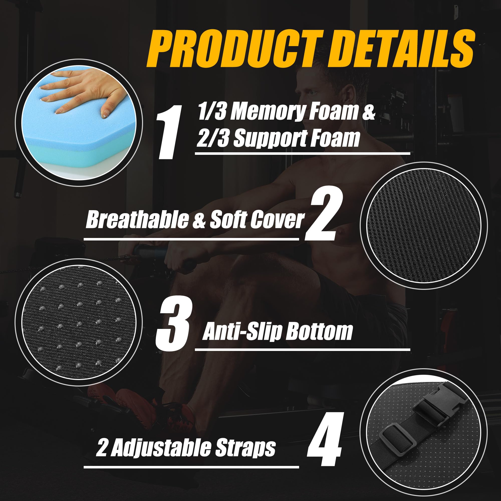 MABOZOO Exercise Bike Seat Cushion, Comfort Recumbent Bike Seat Cushion Stationary Pad with Washable Cover, Foam Rower Mat Pad for Rowing Machine, Bicycle