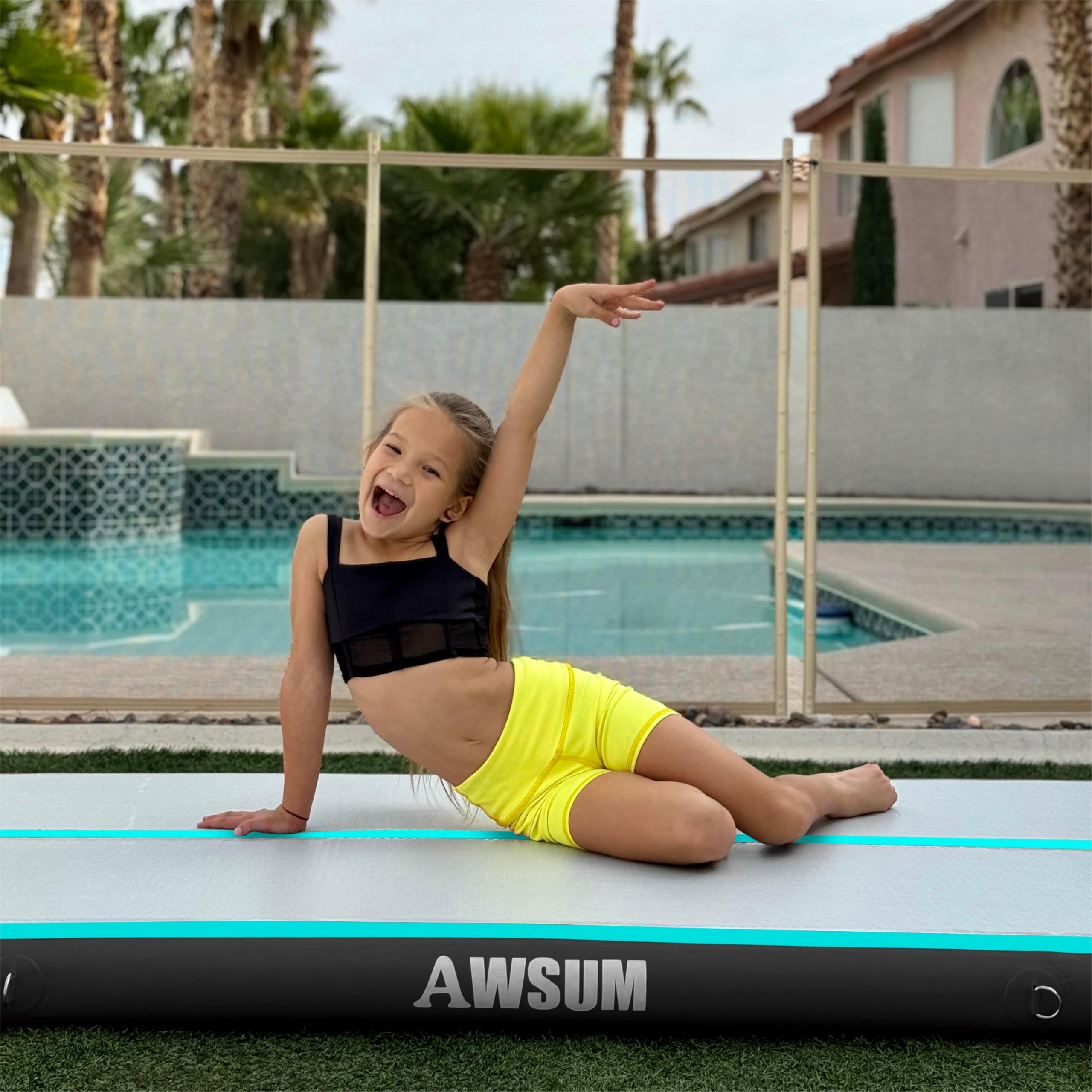 AWSUM Tappetino da Ginnastica Gonfiabile, 2/3/4/5/6m Air Tumbling Track Ginnastica Artistica 10/20 cm, Air Materassino da Fitness Yoga Taekwondo per Casa, Campeggio