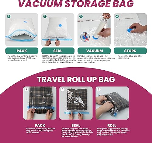 Miniatura 5 de Bolsas espaciales de almacenamiento al vacío (paquete variado, 20 unidades), ahorra un 80% de espacio, bolsas de vacío para edredones y mantas, ropa