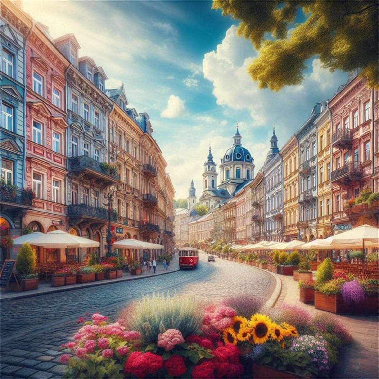 Puzzle 1000 elementów dla dorosłych, miejska scena ulicy, klasyczne puzzle 65 x 65 cm, gra zręcznościowa dla całej rodziny, kolorowe układanie puzzli, dekoracja domu