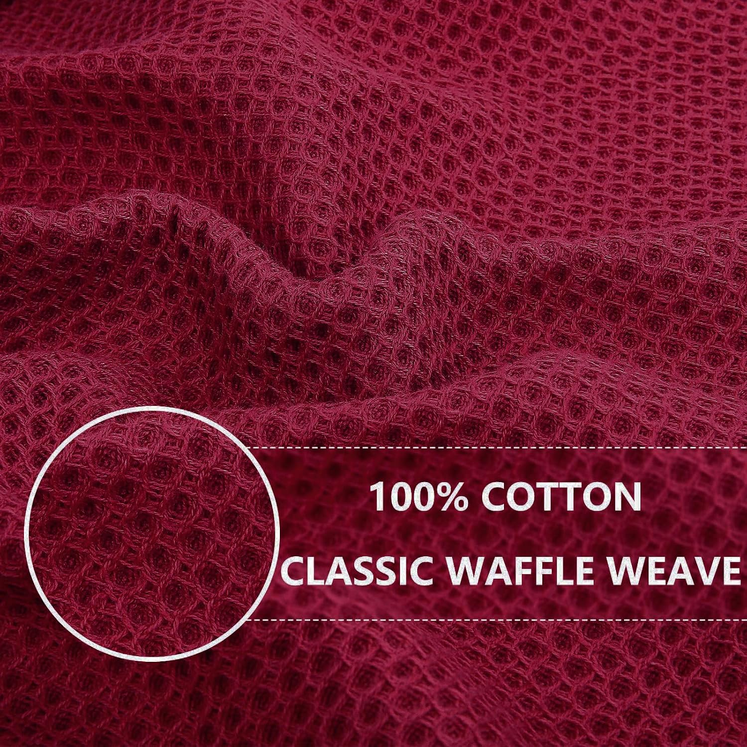  100% Cotton Waffle Weave Kitchen Dish Towels 4-Pack, Magenta thumbnail