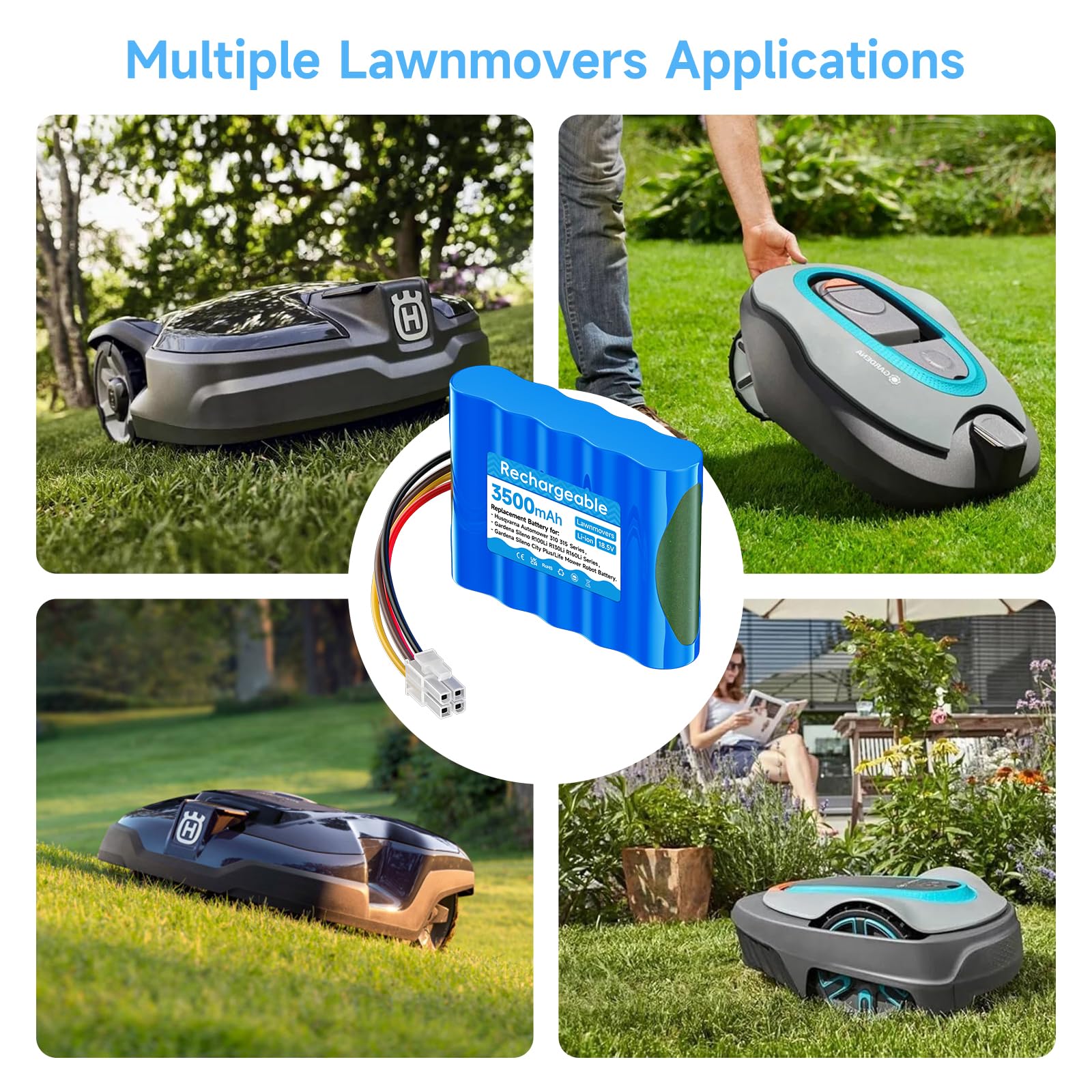 Batteria da 3500 mAh/18,5 V per robot tosaerba Husqvarna Automower 310 315 315X (anno di costruzione 2015-2018), per Gardena Sileno R100Li/ R130Li/ R160Li 584 82 28-01, 584 82 2, 28-02,02,02,02,02,02
