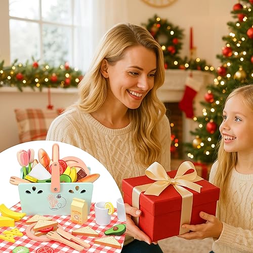 Miniatura 5 de Juego de madera de pícnic, 31 piezas, juegos de comida de madera para jugar, sándwich, juguetes apilables para niños, juegos de simulación, juguetes