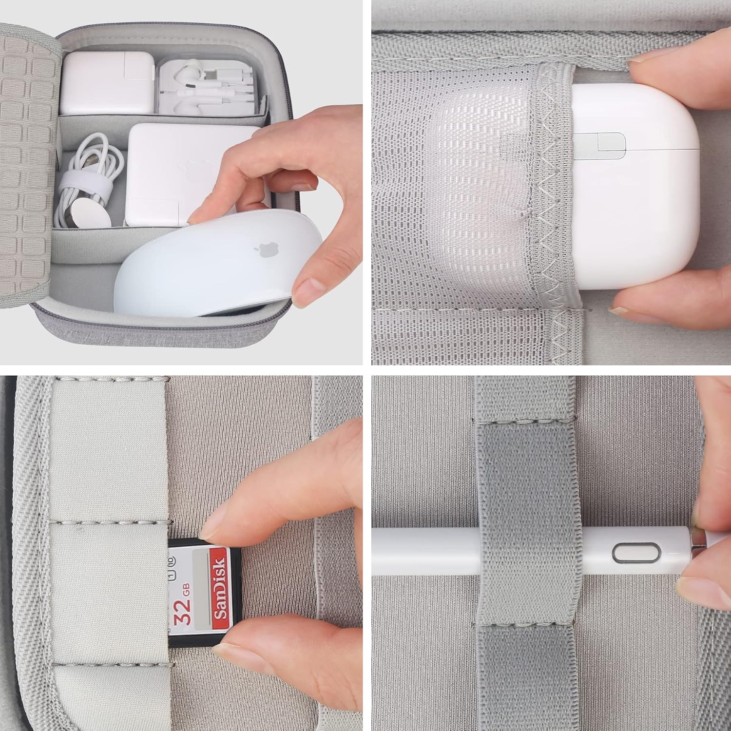 Elonbo Hard Travel Cords Organizer Universal Small Electronic Accessories Carrying Case for Chargers Cables MacBook Adapter Magic Mouse Apple Pencil USB Flash Disk Tech Portable Storage Bag, Grey