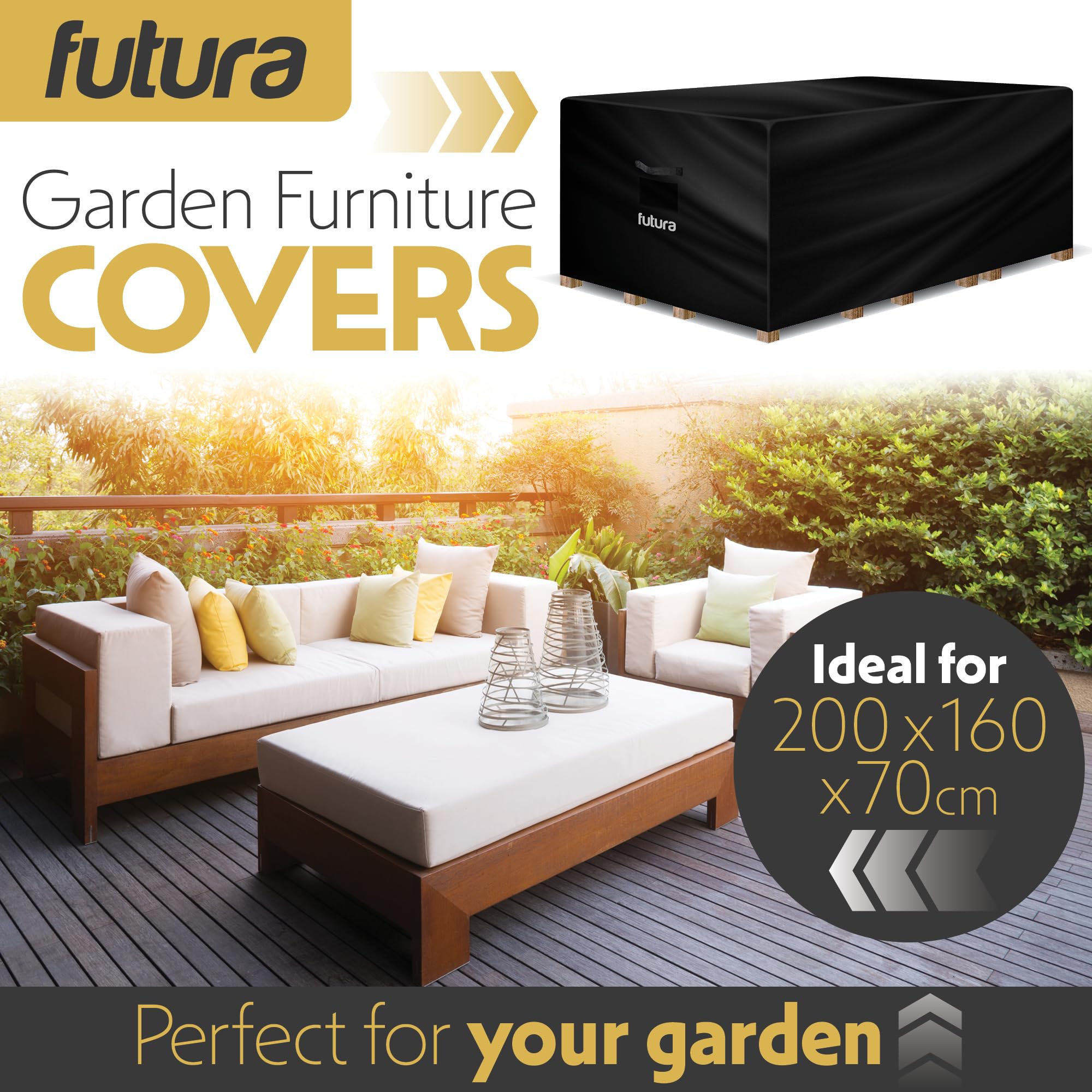 Futura Premium Rectangular Garden Furniture Covers Waterproof 200x160x70cm, Heavy Duty 600D Oxford Fabric Outdoor Table - Image 2