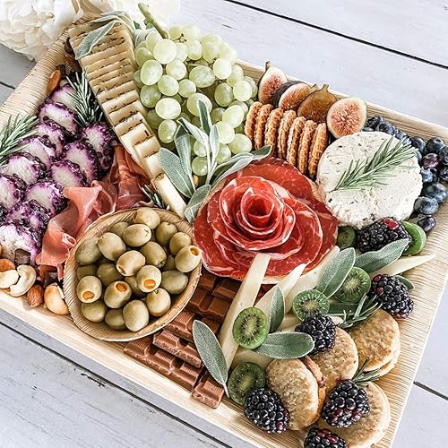 Miniatura 4 de Charity Leaf Bandejas desechables de hoja de palma de 14" x 10" (10 piezas) Platos para servir tipo bambú, tablas desechables, vajilla ecológica