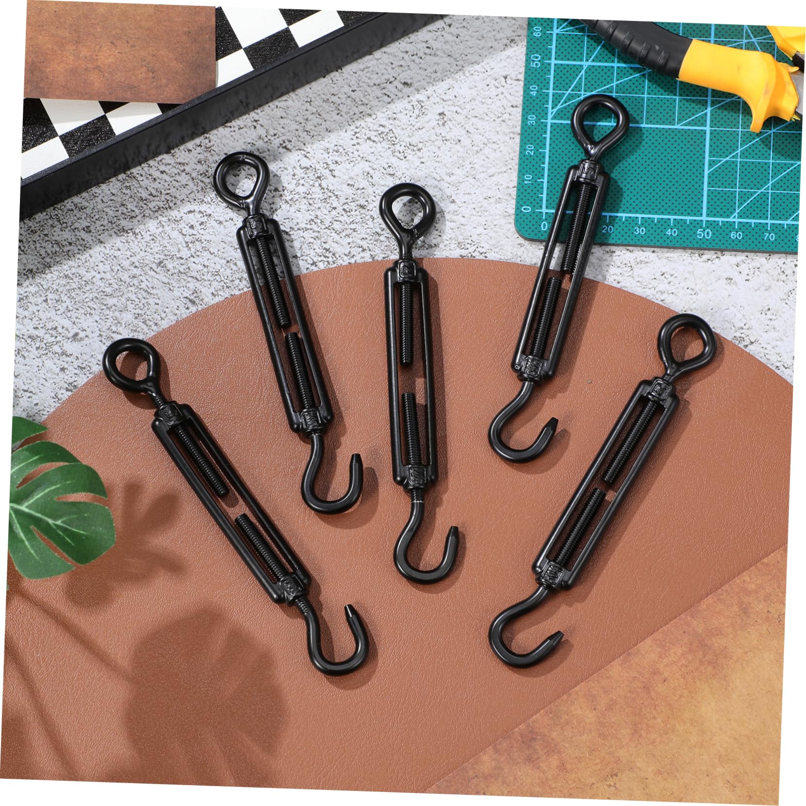 TOPBATHY 5piezas Tensor de Cable Ajustable de Acero Inoxidable Negro M5 Gancho y Ojo Resistente para Tensar Alambres y Ropa en Ambientes Industriales