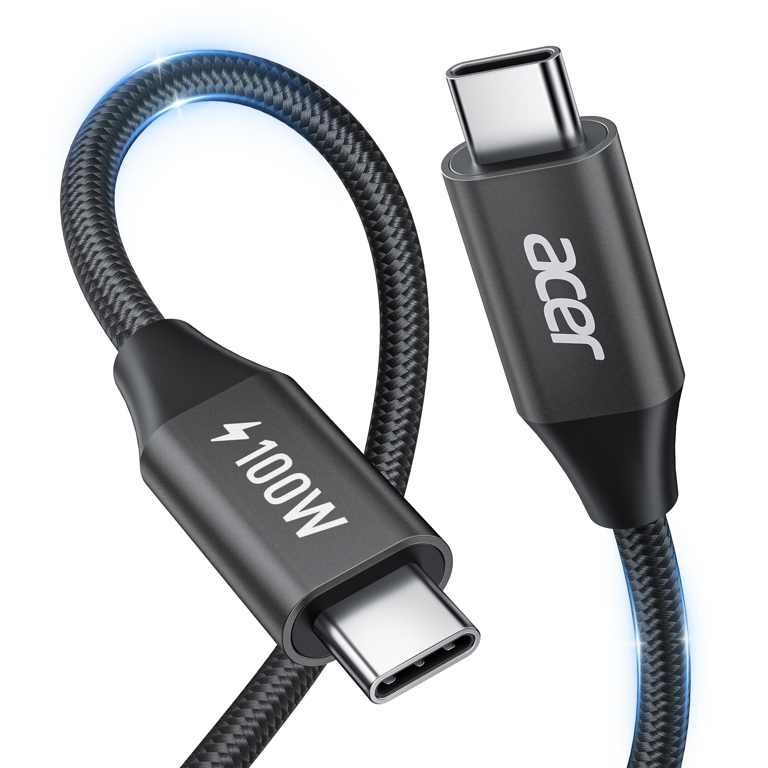 acer Cavo USB C 100W 2m, Cavo USB C contro USB C Carica rapida, Caricatore Tipo C Nylon Braided Compatibile con iPhone 16 15 Samsung S23 Ultra iPad Air MacBook Pro Google Pixel 7 Switch ecc.