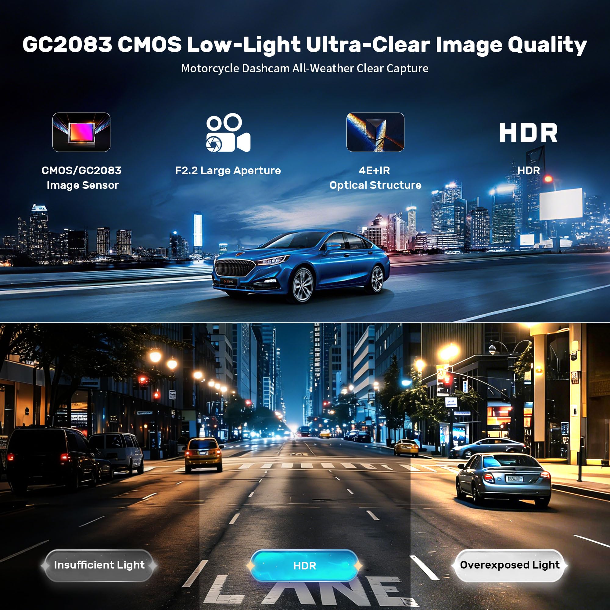 Baobylon Camera Moto 4K+1080P,Caméra de Moto Avant et Arriere,Caméra Casque Moto,Dashcam Moto Velo étanche avec WiFi,Mini Camera Sport avec GPS, HDR,Vision Nocturne Starlight,Enregistrement en Boucle - 4