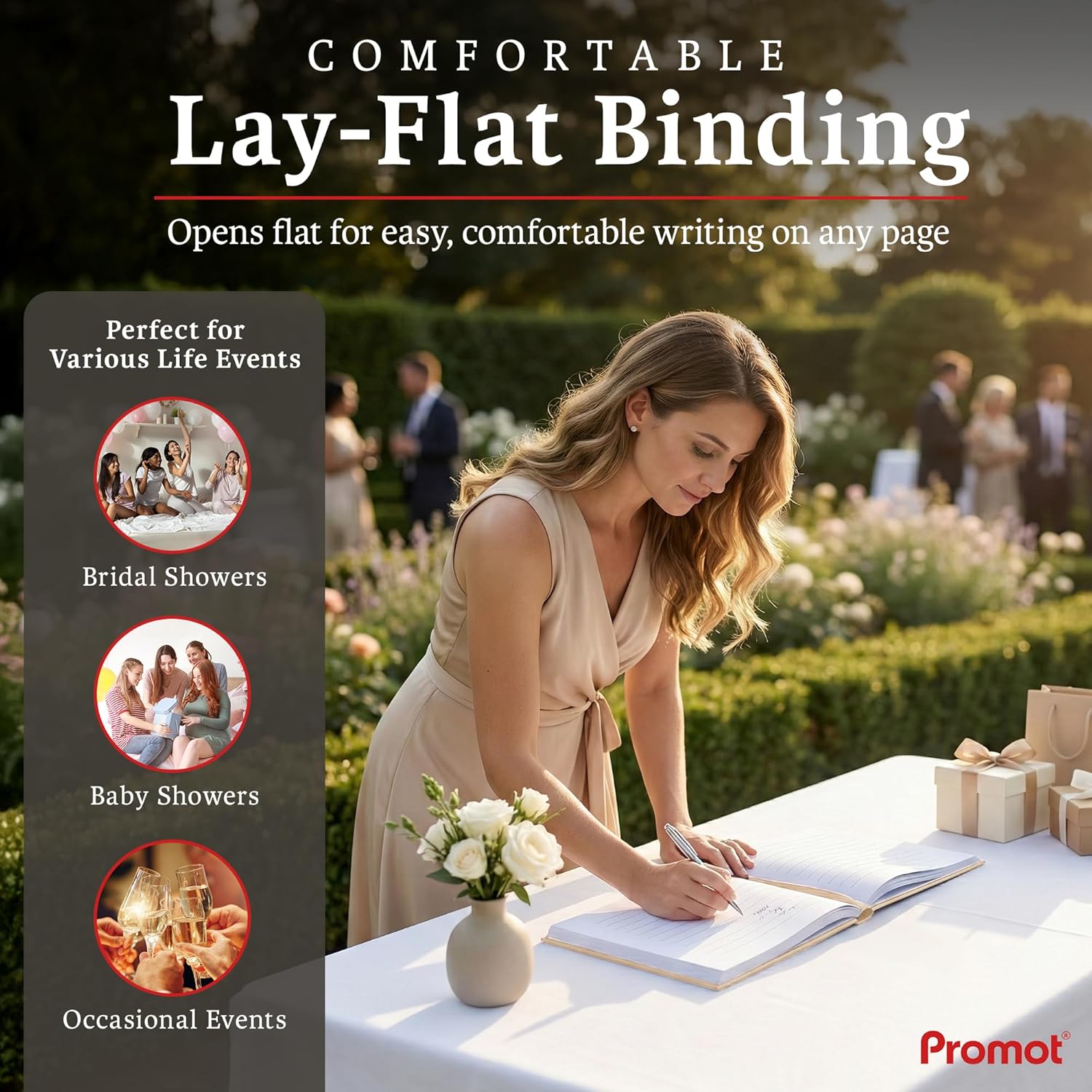 Promot Personalized Wedding Guest Book - Elegant Hardcover Guestbook for Wedding Reception, Bridal and Baby Shower, Birthday, Wedding Books Guests to Sign, Custom Embossed Text with Gold Metallic Foil