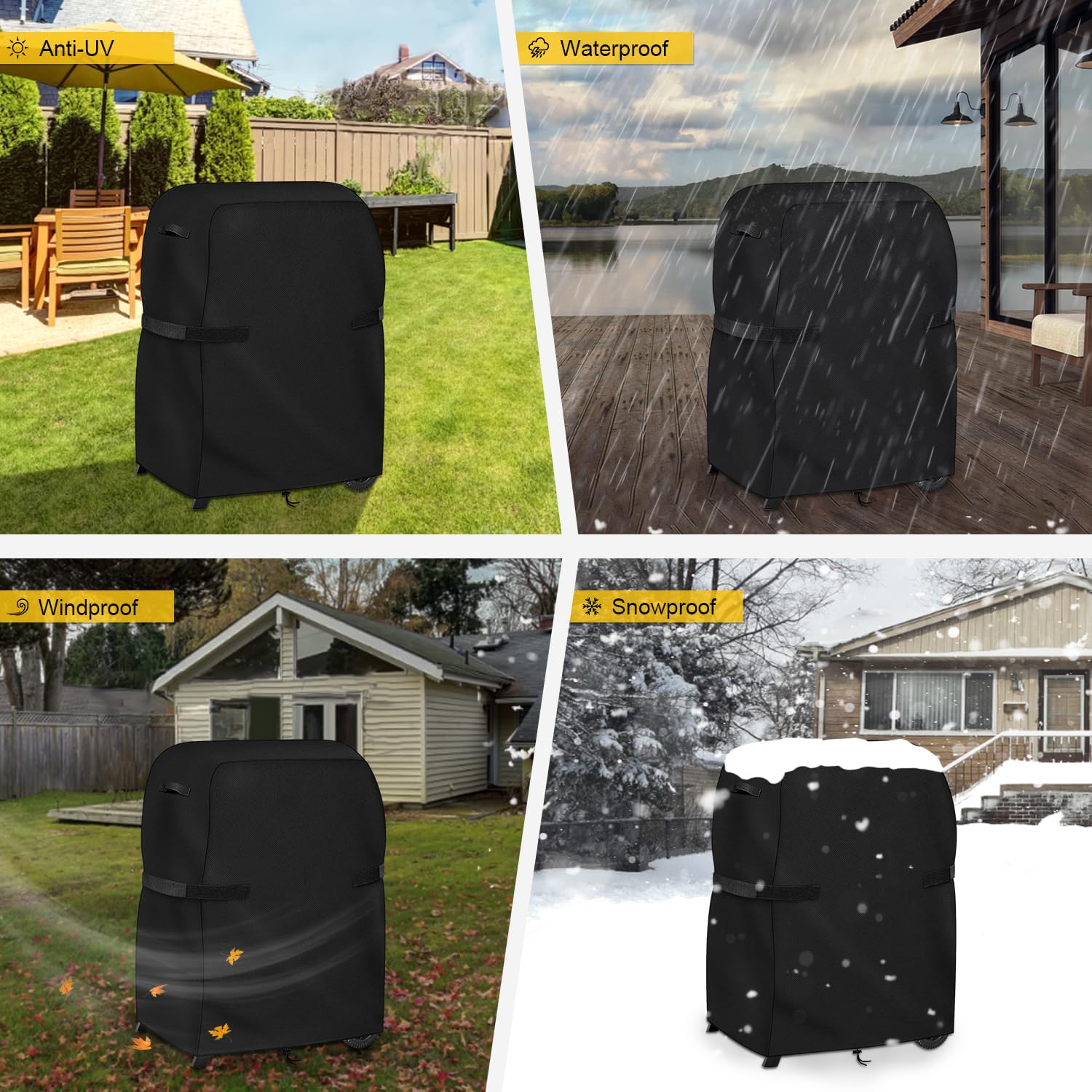 Dokon Copertura Barbecue da Esterno Impermeabile Copertura per Barbecue con Cinghie Regolabili, Tessuto Oxford 420D Antivento Anti-UV Telo Copri Griglia a Gas (76x66x109cm) - Nero