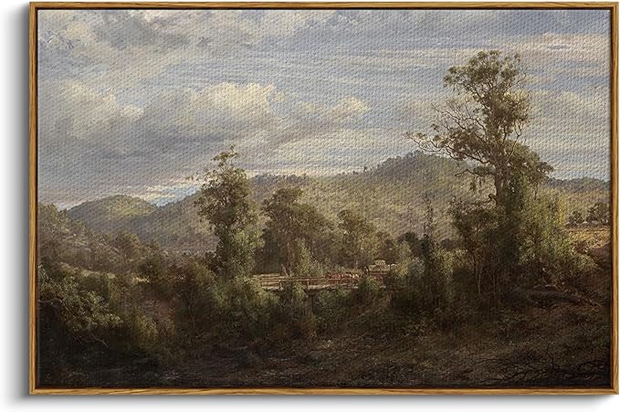 Framed Canvas Wall Art, Vintage Countryside Landscape