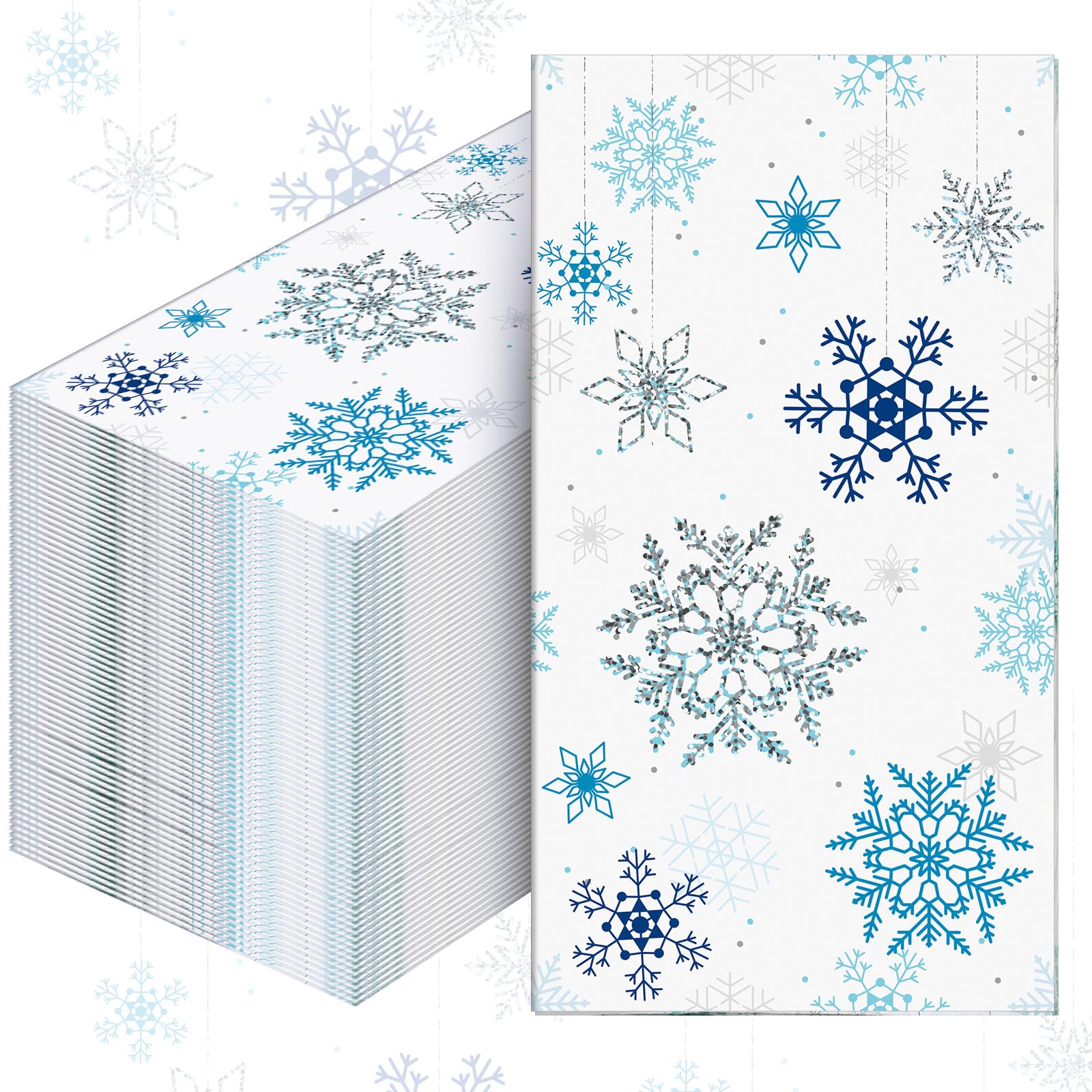 PerKoop 200 servilletas de papel de Navidad, servilletas de copo de nieve, con temática de nieve, toalla de mano desechable, servilletas decorativas para cena, servilletas de invitados para Navidad
