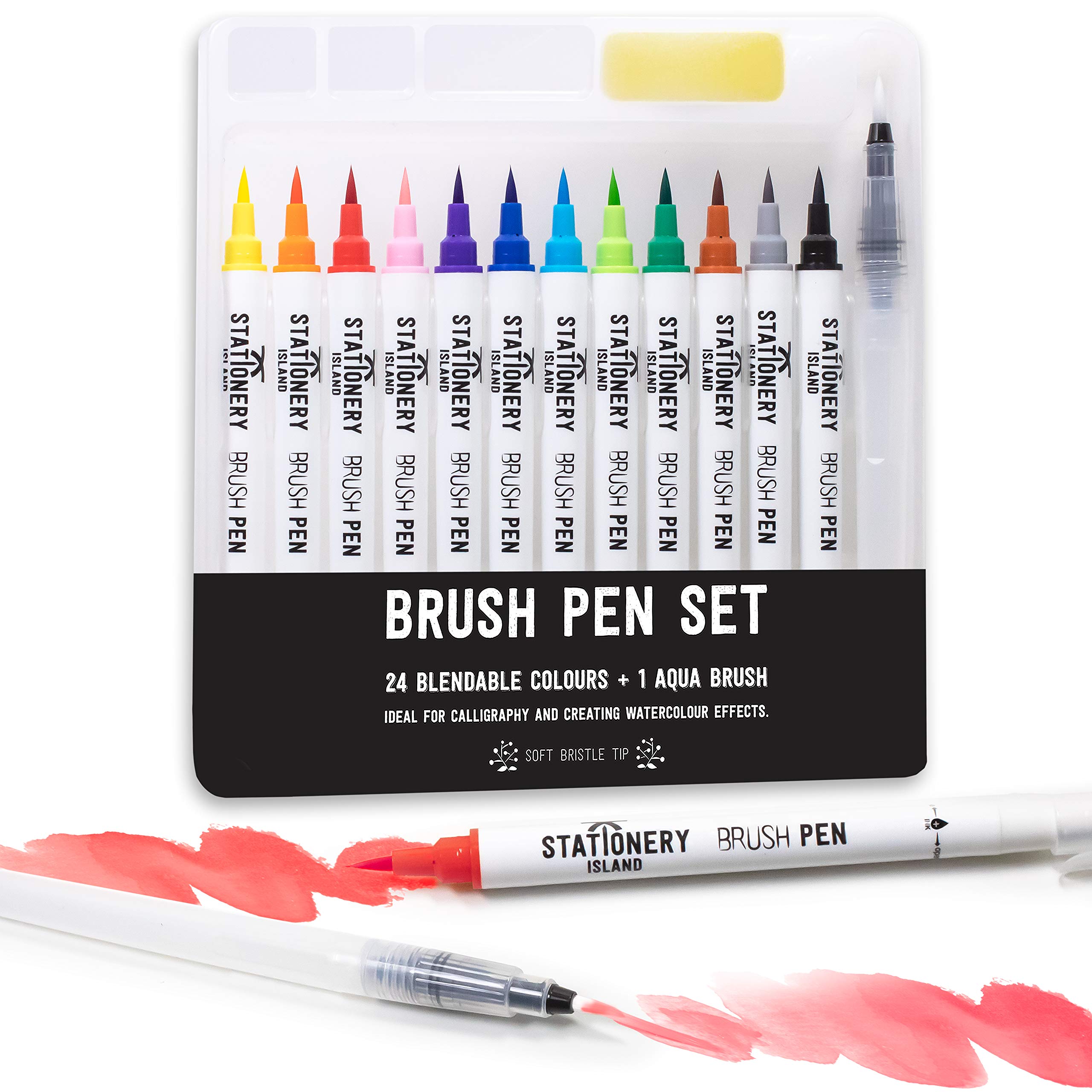 Buy Stationery Island Brush Pens Pack Of 12 Essential Colours + 1 Aqua
