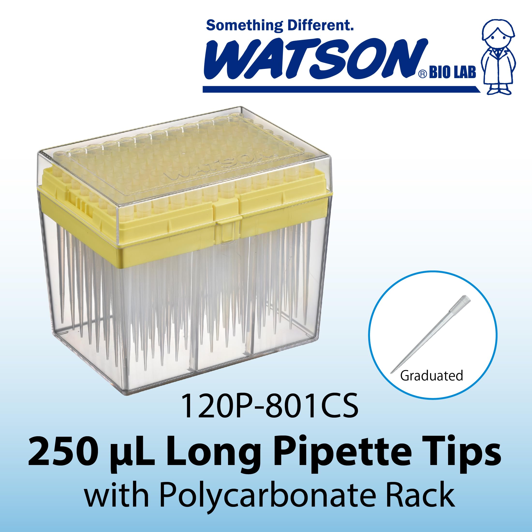 WATSON-BIO-LAB 120-801CS-min 250µL Long Pipette Tips, PC Rack, 96 Pieces