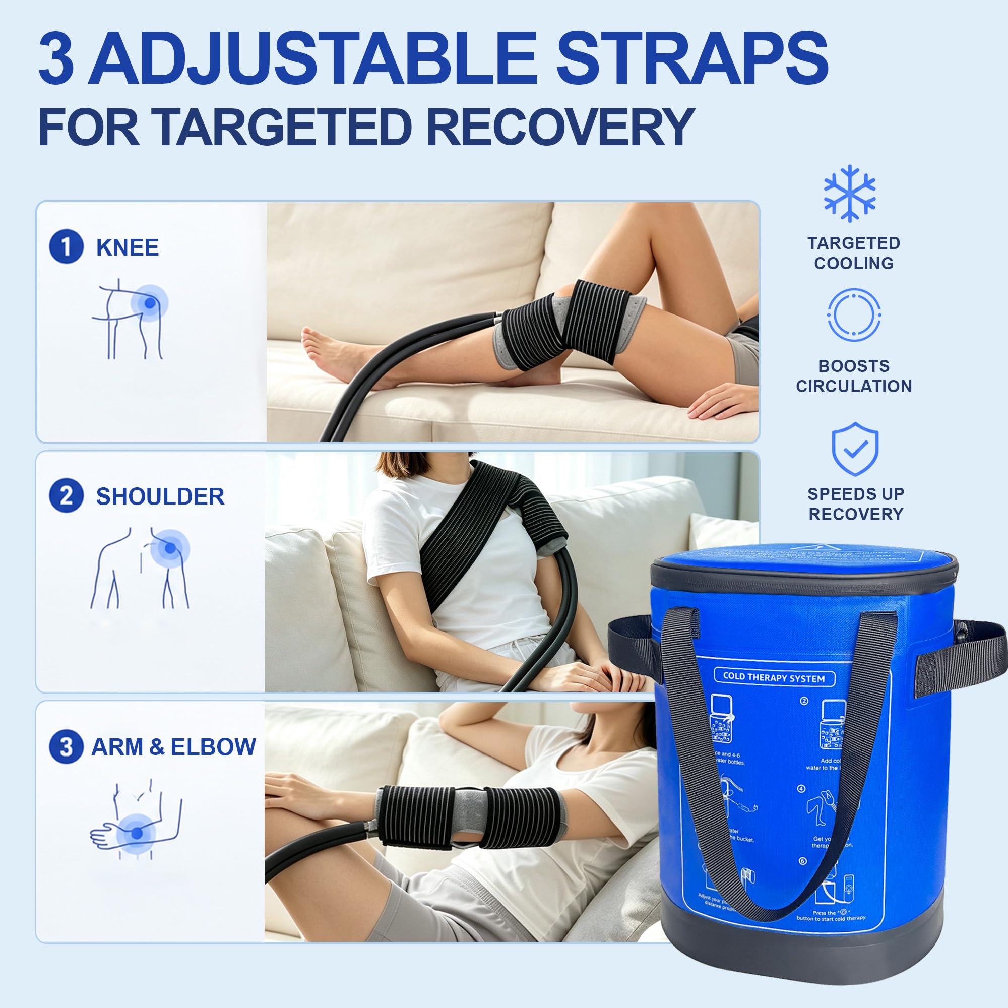 Máquina de terapia de frío para rodilla después de la cirugía, máquina de hielo portátil con bomba silenciosa y temporizador ajustable, sistema de terapia de hielo para recuperación de reemplazo de