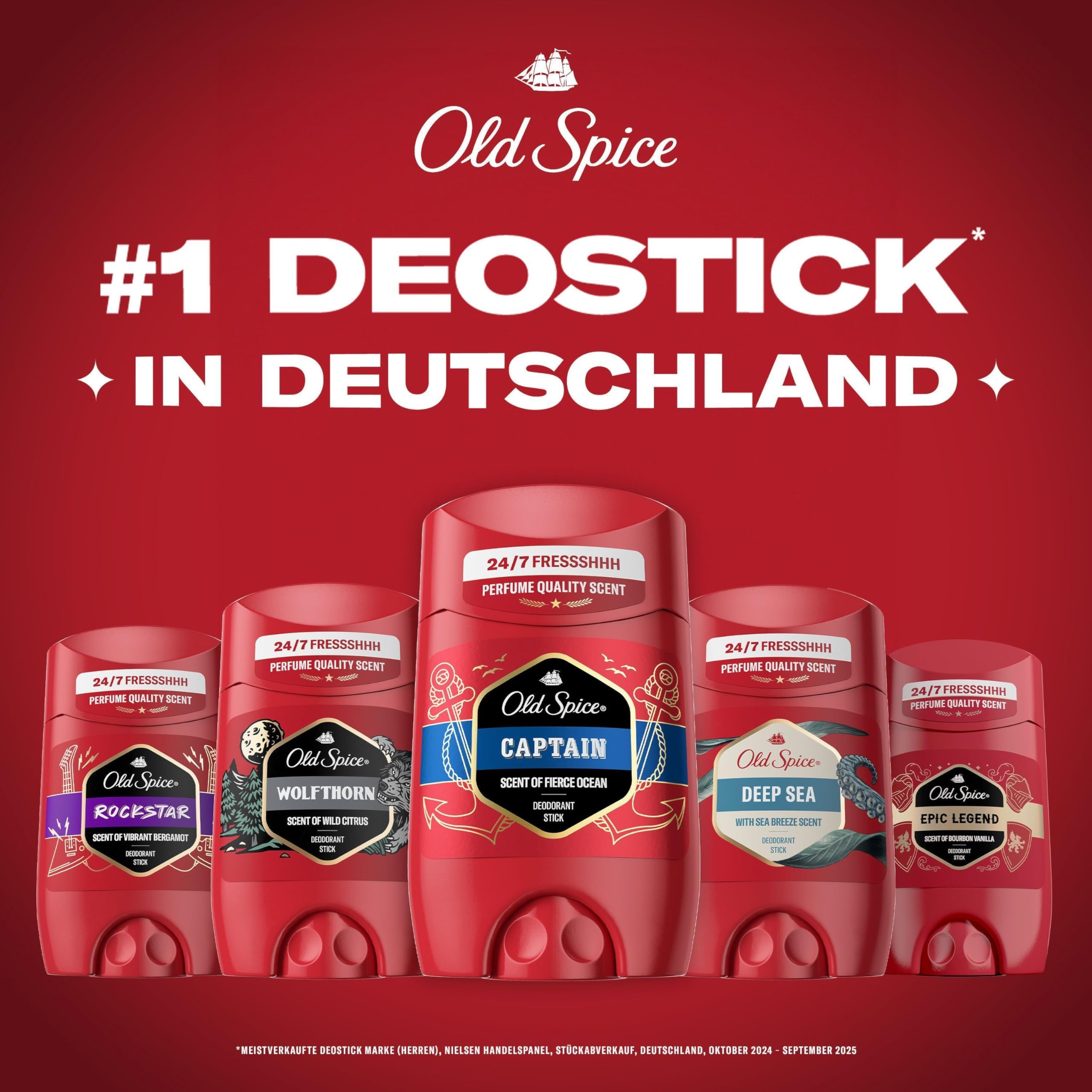 Old Spice Kapitan dezodorant w sztyfcie dla mężczyzn, świeżość 48h, 0% soli aluminium, brak białych pozostałości i żółtych plam, 85 ml
