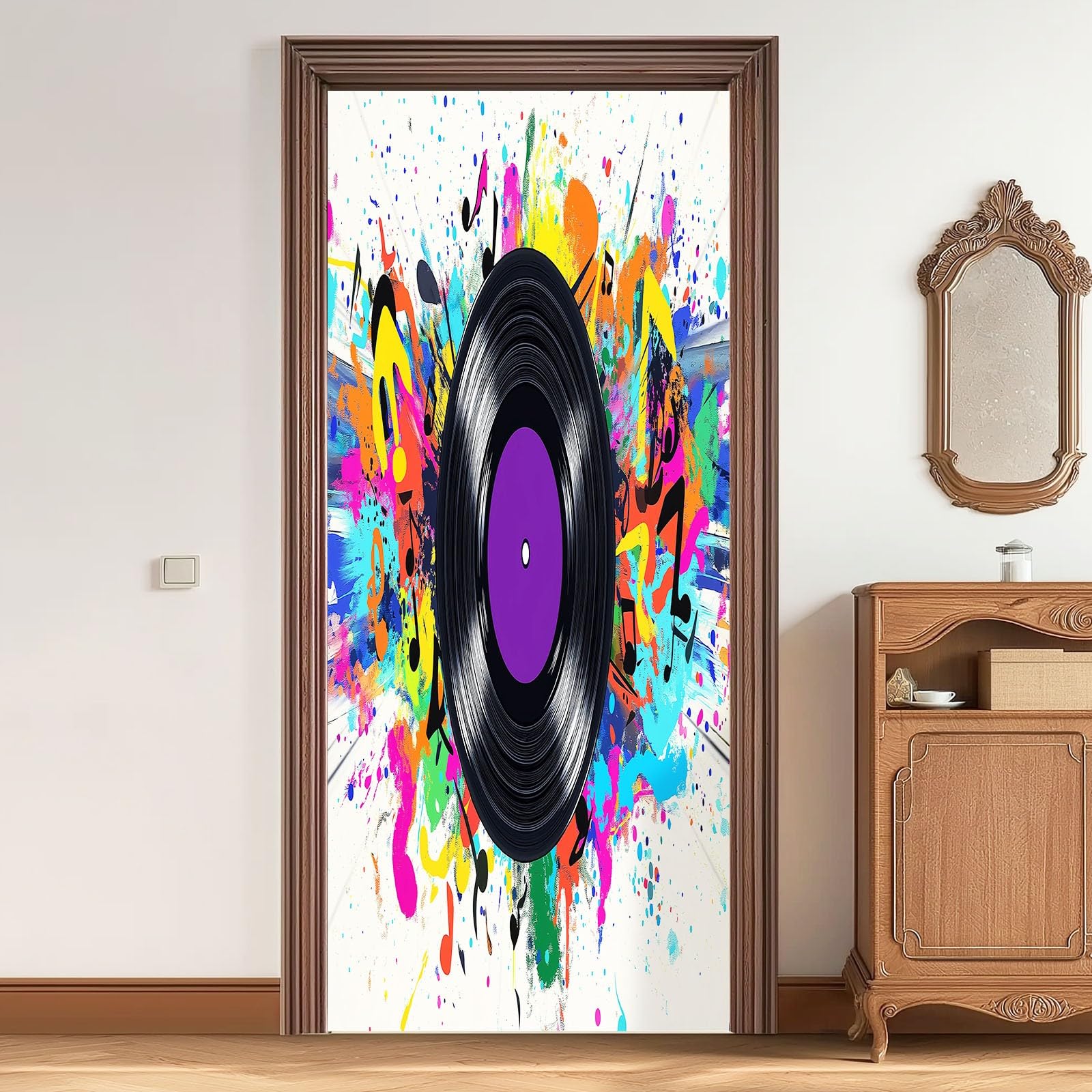 Naklejka na drzwi 3D, samoprzylepna, PCW, 90 x 200 cm, zdejmowana, czarna, wodoszczelna, do sypialni, kuchni, łazienki, biura, tapeta na drzwi - winylowa, muzyka, graffiti, motyw do wnętrz
