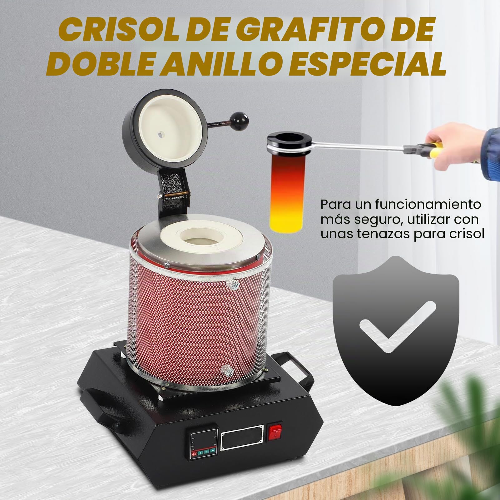 Horno de Fusión Digital para Metales Preciosos, 3 Kg, 1500-2000 W, con Crisol de Grafito