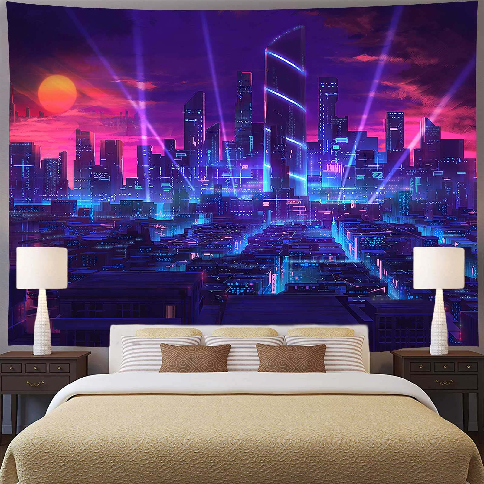 Amazon.com: Aidatain Modern Night City Tapestry Japanese