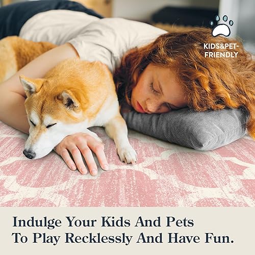 Miniatura 6 de Lahome - Alfombra marroquí, 2 x 4 pies, lavable, rosa, pequeña, suave, decorativa, antideslizante, moderna y con diseño enrejado, para lavandería,