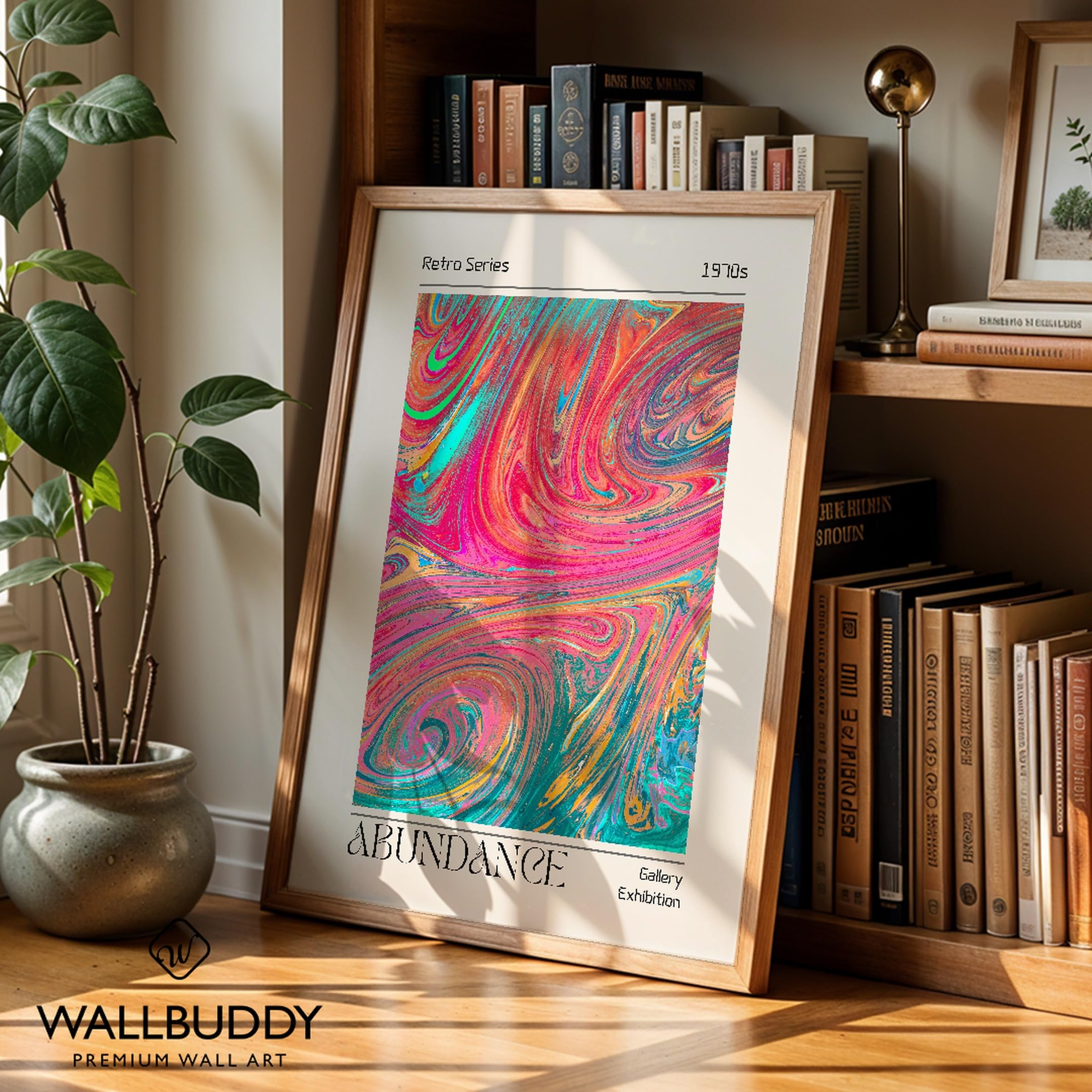 WallBUddy Retro 1970er Jahre Abstrakte Wandkunst (60 x 90 cm, Eichenrahmen)
