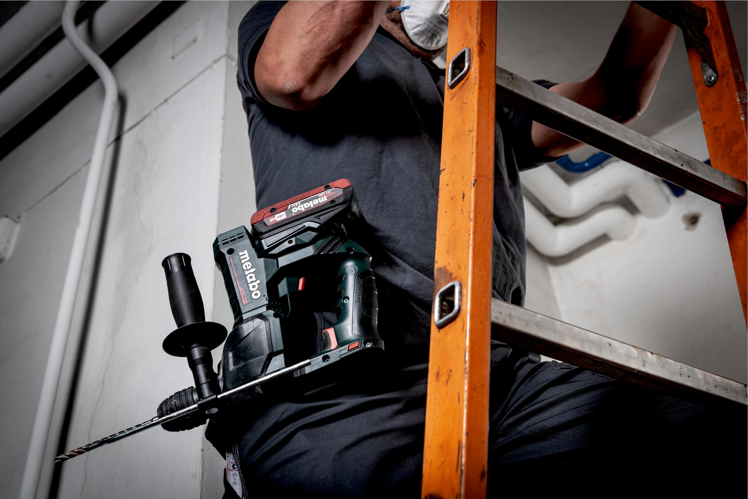 metabo BH 18 LTX BL 16 Taladro Percutor, Martillo sin Escobillas de 18 V | Ligero sistema MVT antivibración, incluye tope de profundidad y mango adicional, sin batería ni cargador, sistema CAS