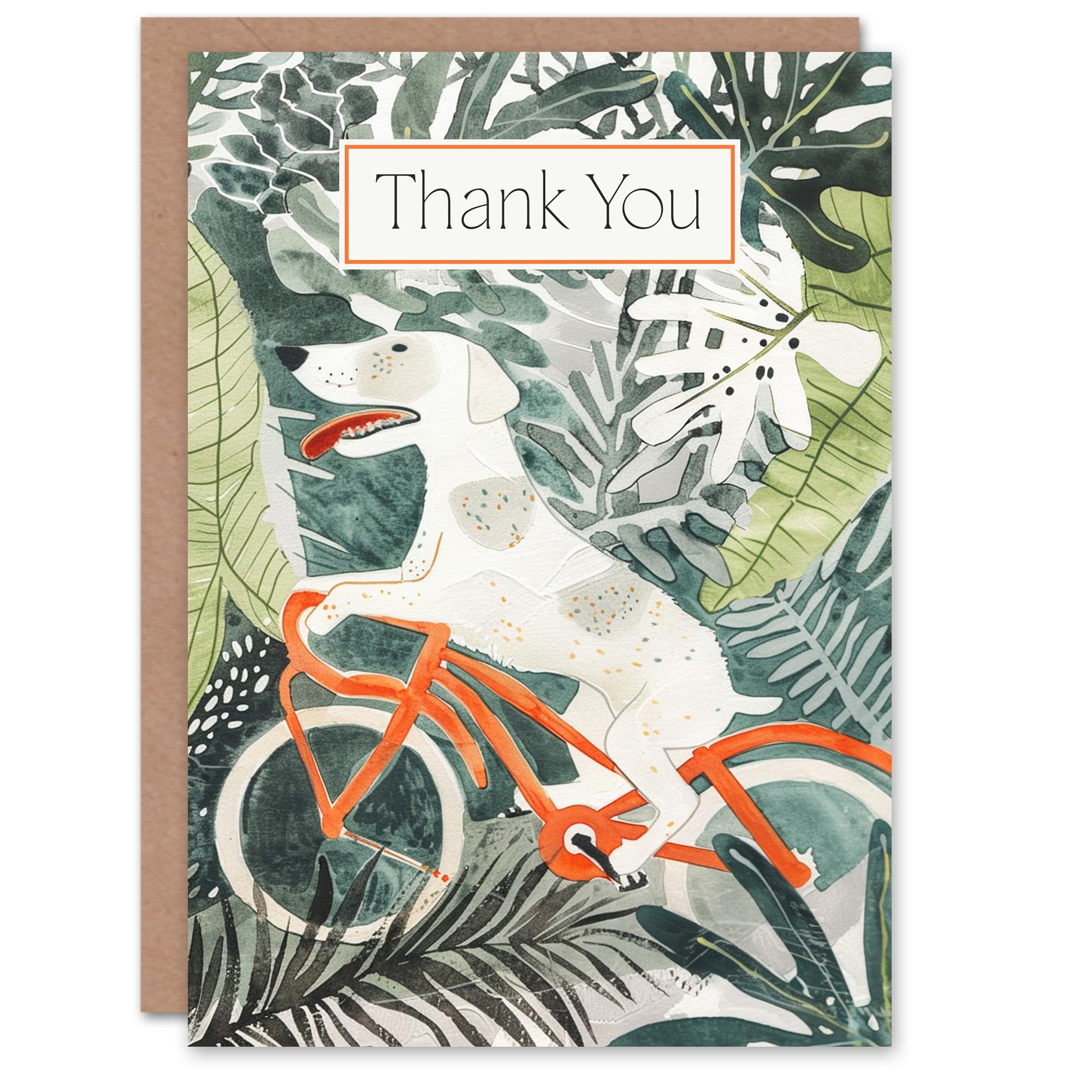 Artery8 Dog Lover Bicycle Ride Through Jungle Watercolour Blank For Him Or Her Art Thank You Card